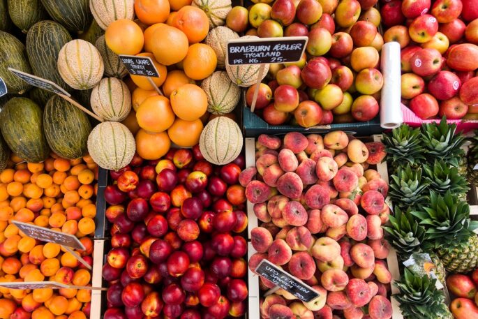 Fruits displaying in the stall of a market