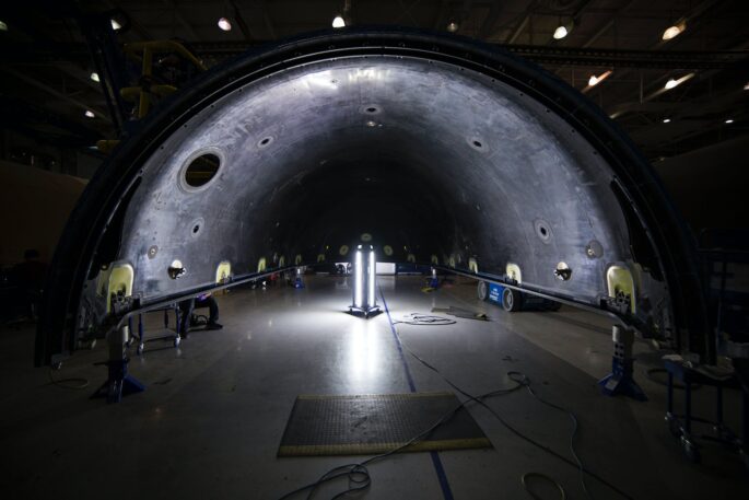 arched tunnel in rocket assembly hangar